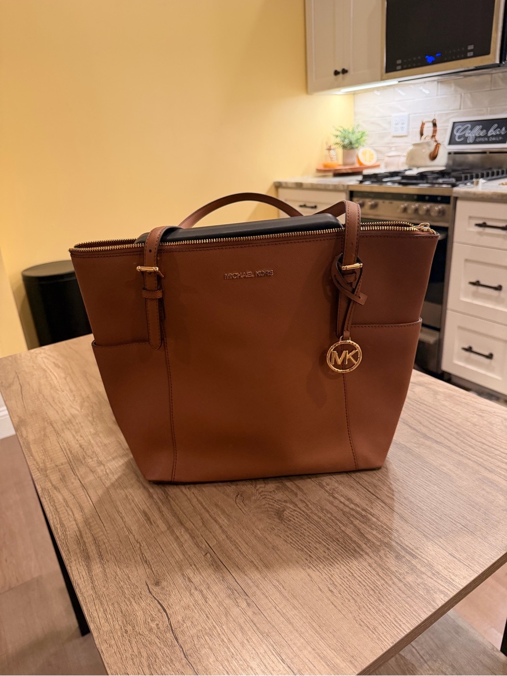 Michael Kors Cognac Leather Tote with MK Charm